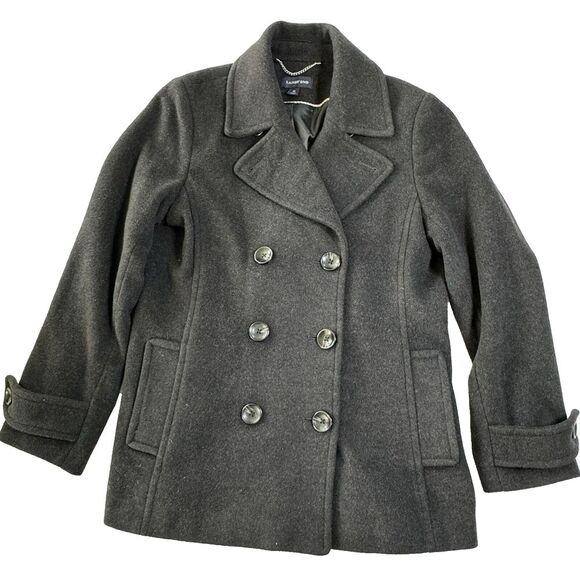 Lands' End Wool Cashmere Peacoat‎ Women's 10 Charcoal Grey/Black Double Breasted - Picture 1 of 9